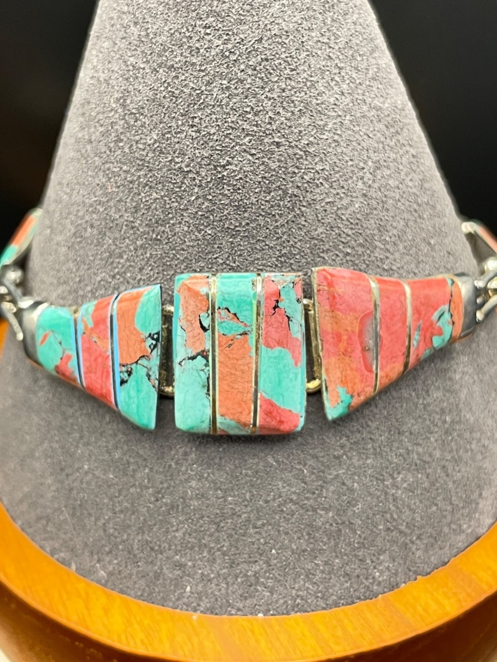Vintage Mexican Silver Sunset Sedona Turquoise Panel Link Bracelet 7 1/4"